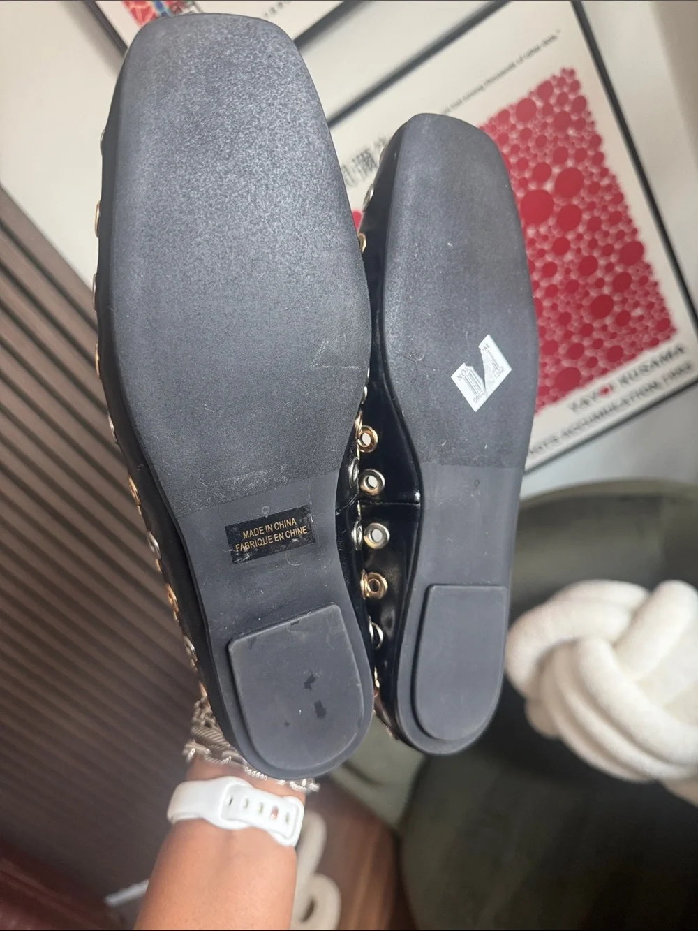 Jeffrey Campbell Black Leather Grommet-Embellished Slip-On Flats